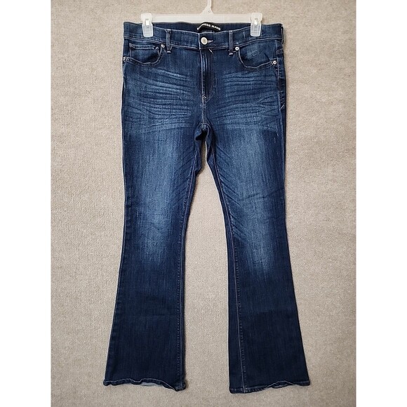 Express Mia Slim Flare Jeans Womens 14 Blue Dark Wash Stretch - Picture 1 of 8